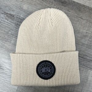 Canada Goose Cream Ribbed Beanie